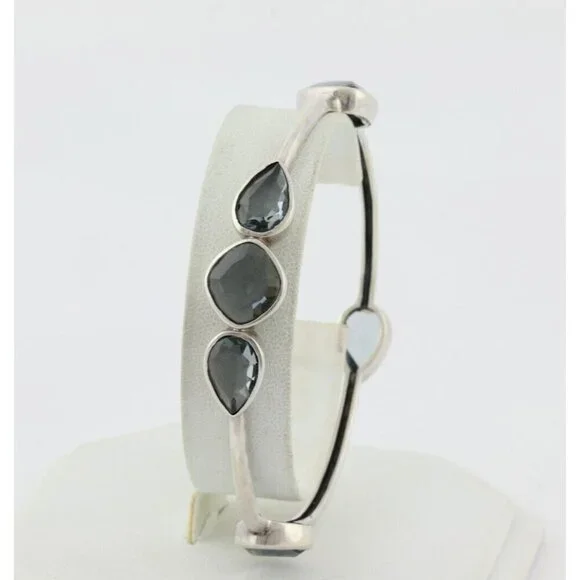 Sterling Silver Blue Glass Admire Bangle Bracelet 8" Silpada - Picture 4 of 8